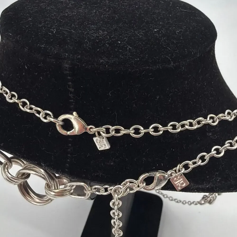 Banana Republic Set 2 Silver Tone Statement Links Chain Necklace Layered